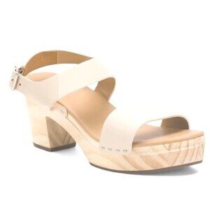 NISOLO Womens Bone Leather Open Toe Wooden Clog Buckle Ankle Sandals Sz 11 New